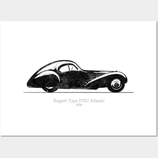 Bugatti Type 57 SC Atlantic 1936 - Black and White 02 Posters and Art